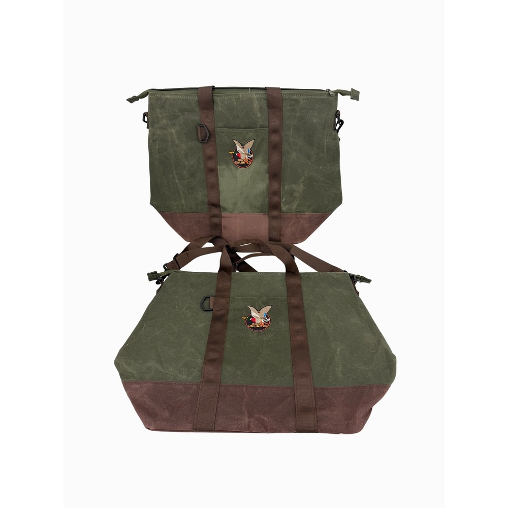 Ducks Unlimited Insulated Cooler Tote Bag Green Brown Canvas Mallard Hunting